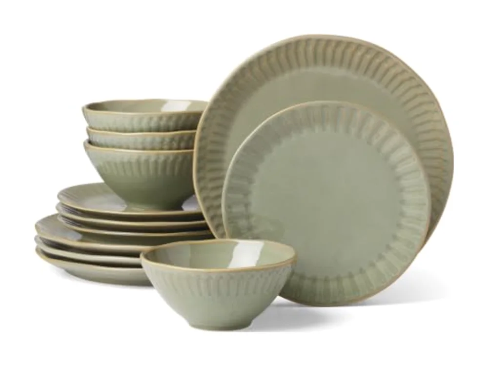 Artisanal Stripe Green 12 Piece Dinnerware Set
