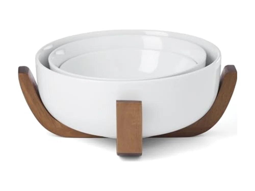 Serveware 24 Seven 3-Piece Nesting Bowl Set With Wood Stand