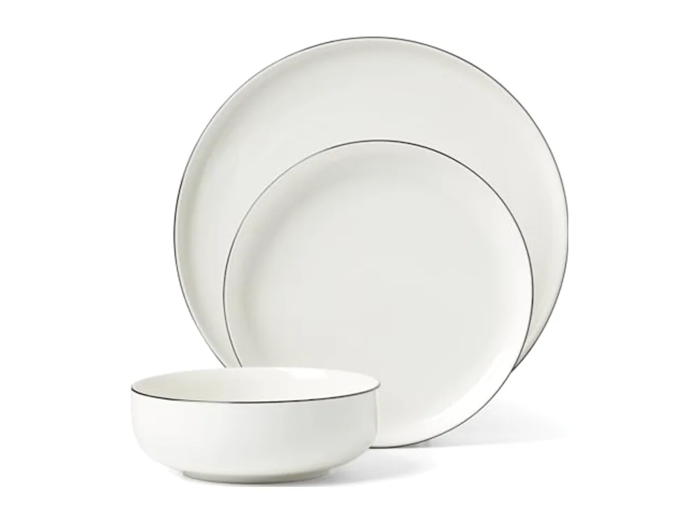 Silverware Set 24 Seven Black Rim 12-Piece Dinnerware Set