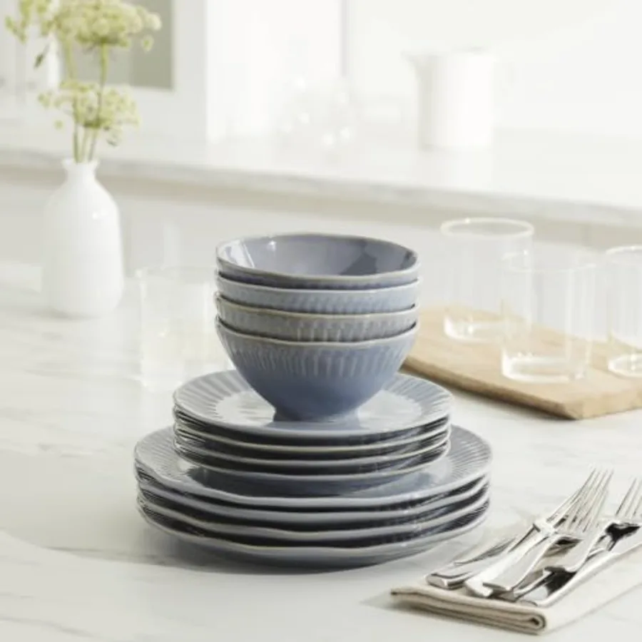 Artisanal Stripe Blue 12 Piece Dinnerware Set view 5