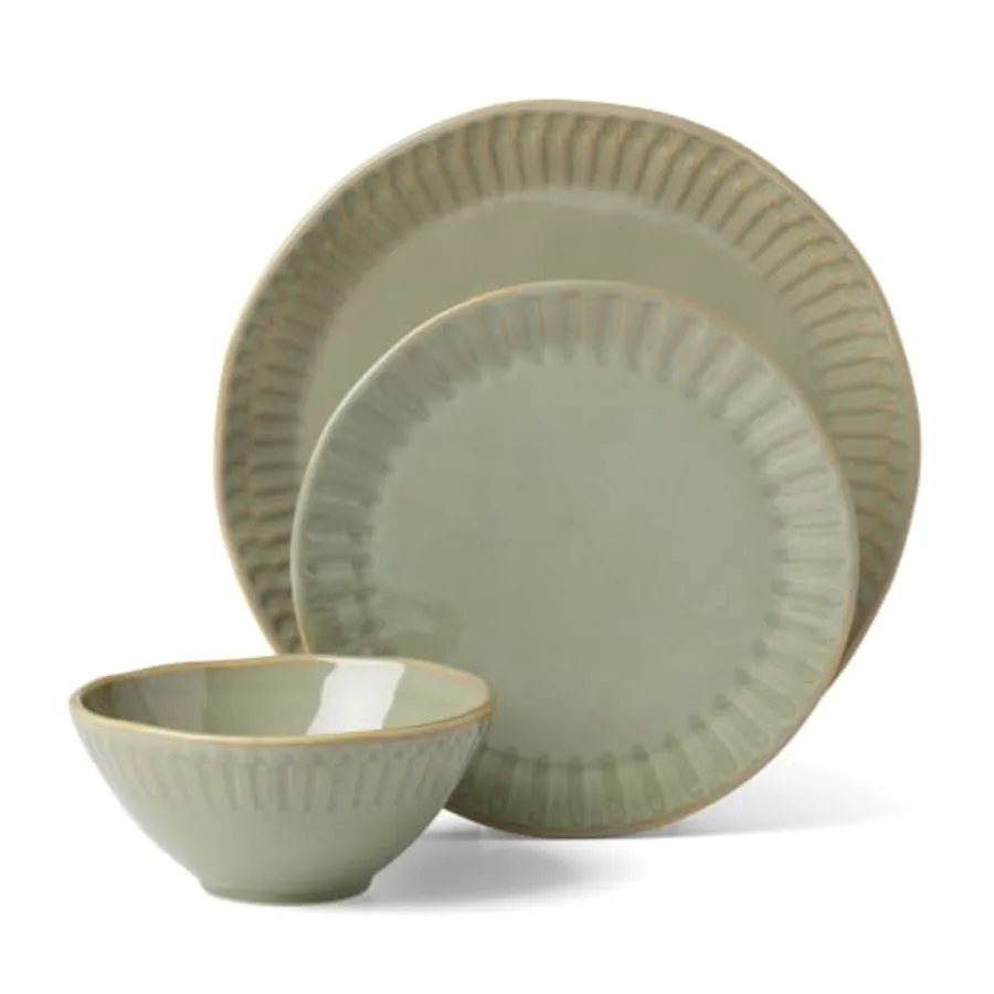 Artisanal Stripe Green 12 Piece Dinnerware Set view 2