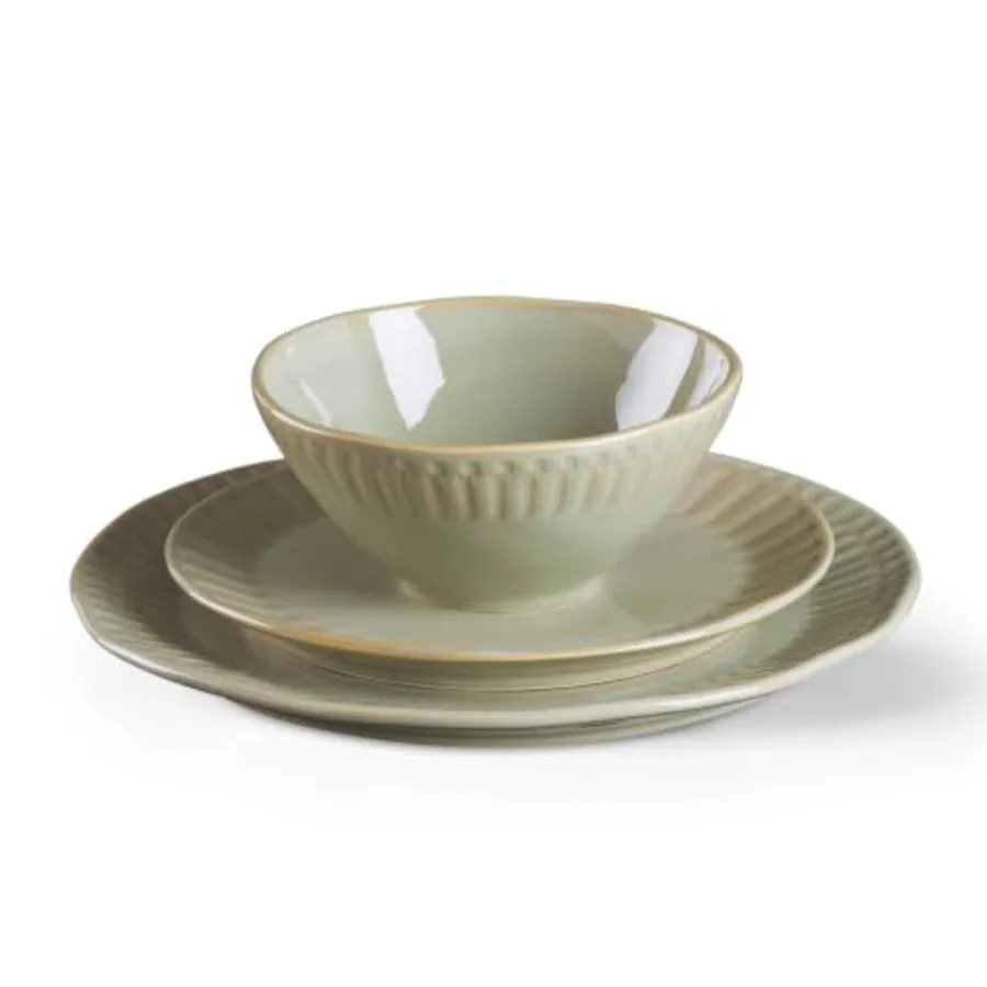 Artisanal Stripe Green 12 Piece Dinnerware Set view 3