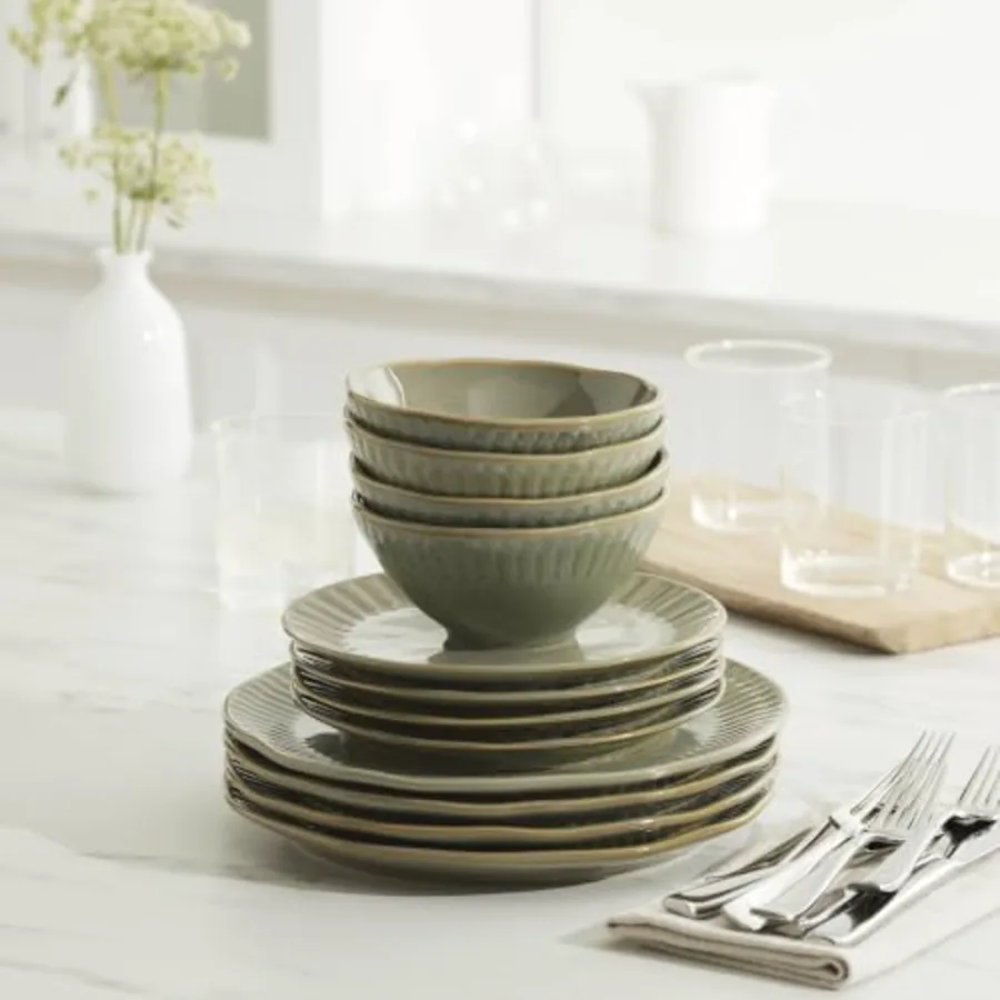Artisanal Stripe Green 12 Piece Dinnerware Set view 5