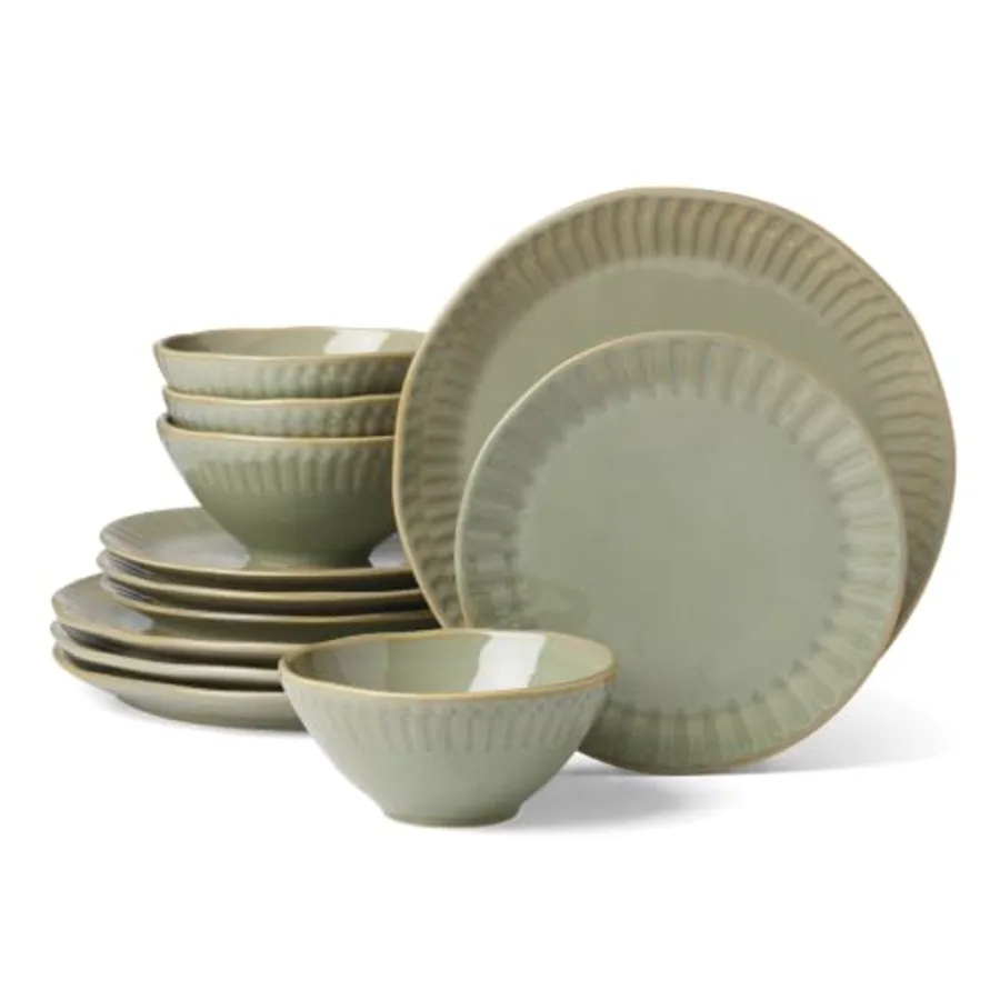 Artisanal Stripe Green 12 Piece Dinnerware Set