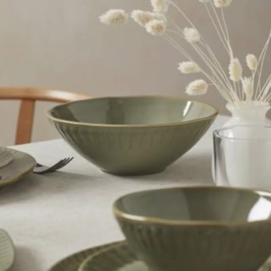 Artisanal Stripe Green Serving Bowl view 2