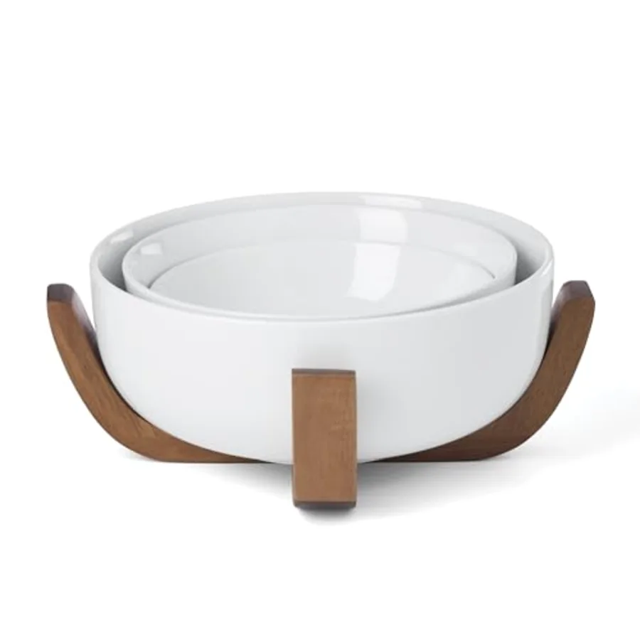 Serveware 24 Seven 3-Piece Nesting Bowl Set With Wood Stand
