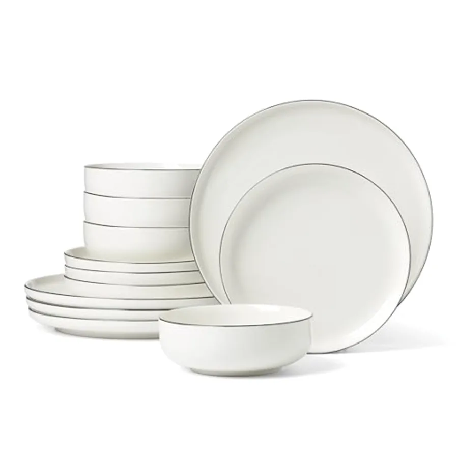 Silverware Set 24 Seven Black Rim 12-Piece Dinnerware Set view 2