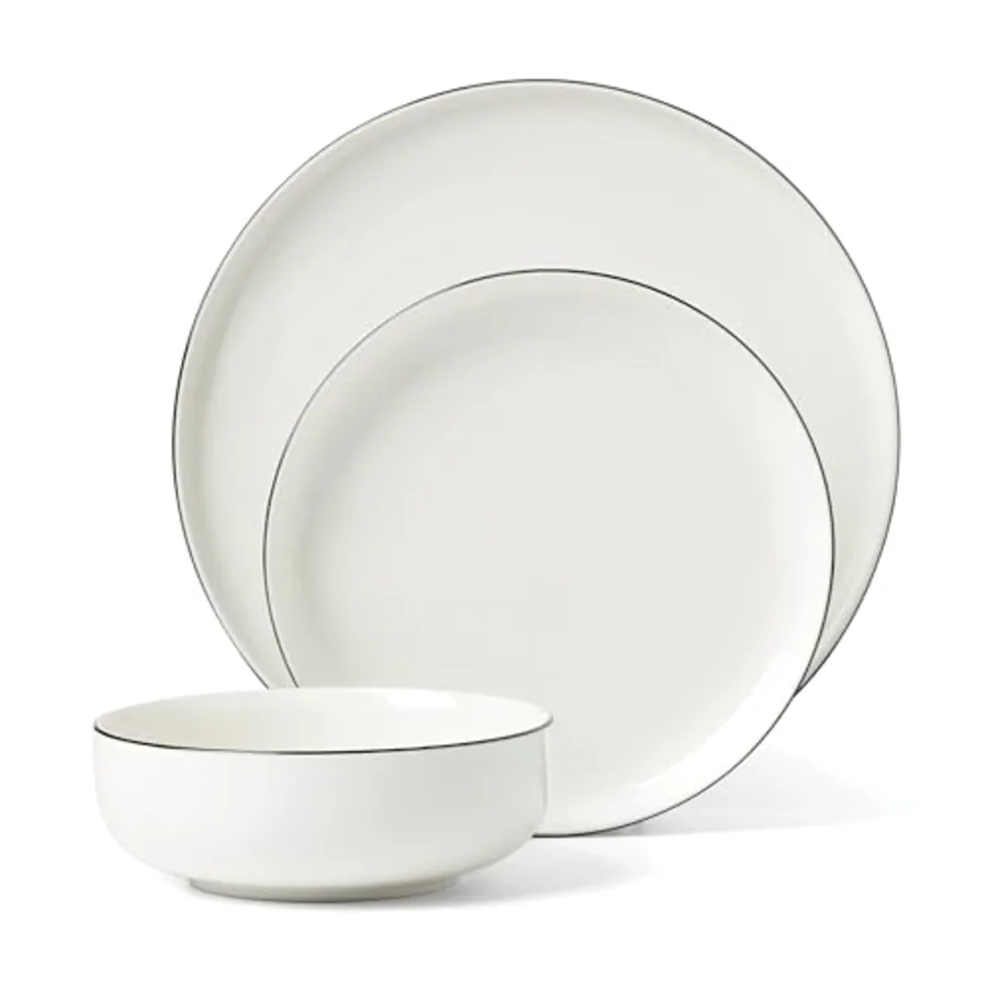 Silverware Set 24 Seven Black Rim 12-Piece Dinnerware Set